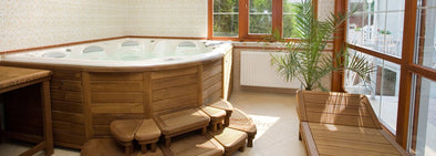 brown and white hot tub
